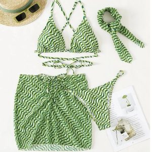 Maillot de bain imprimé vague avec jupette