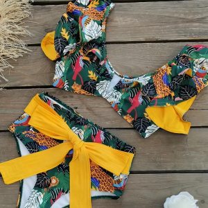 Maillot de Bain Imprimé Jungle avec Nœud