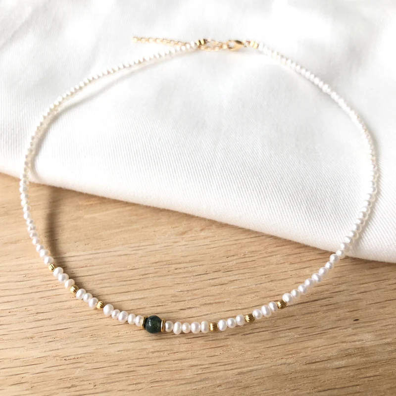 Collier "Yuna" Agate mousse plaqué or – Image 2