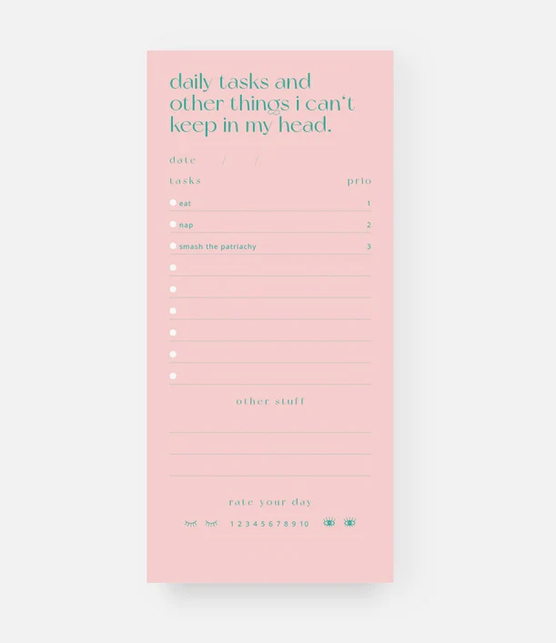 Bloc note "Eat, Nap and smash the patriarchy" !