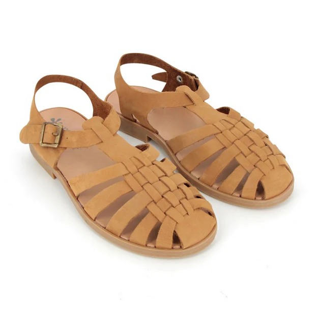 La sandale méduse cuir velours camel