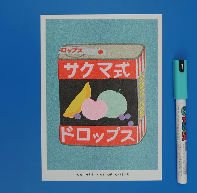 affichette art risographie Boîte de conserve de Sakuma Drops