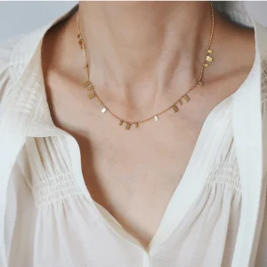 Collier Ras de Cou Breloques Rectangles couleur Or ou Argent
