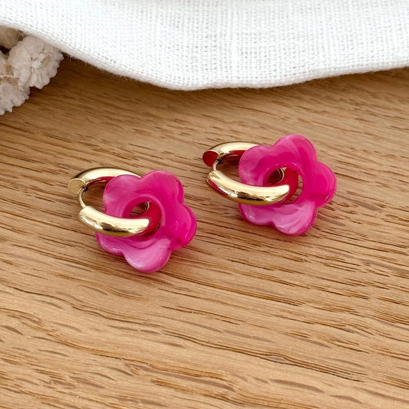 Créoles "Flora" fuchsia acier