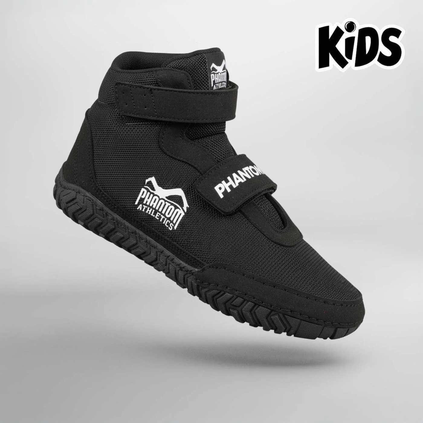 Kinder Ringerschuhe Phantom ROOKIE mit Klettverschluss - Schwarz