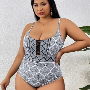 Maillot de Bain Grande Taille avec Détail Lacé