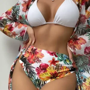 Maillot de Bain Triangle Sexy Motif Floral à Kimono