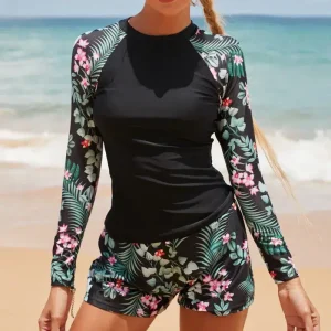 Maillot de Bain Manche Longue Imprimé Tropicale