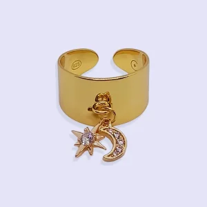 Bague Breloque LUNE et ÉTOILE PLAQUÉ OR