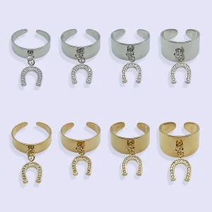 Bague Breloque FER A CHEVAL ZIRCONS ACIER INOXYDABLE