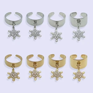 Bague Breloque FLOCON ZIRCONS ACIER INOXYDABLE