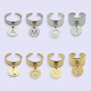 Bague Breloque INITIALE ACIER INOXYDABLE