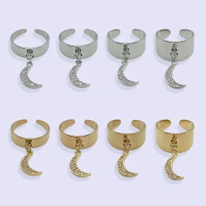 Bague Breloque LUNE ZIRCONS ACIER INOXYDABLE