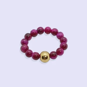 Bague ELASTIQUE OEIL DE TIGRE ROSE