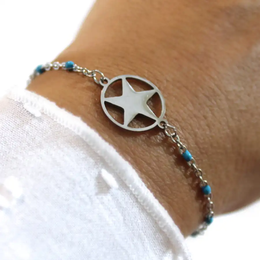 Bracelet MEDAILLE ETOILE PERLES COLOREES – Image 4