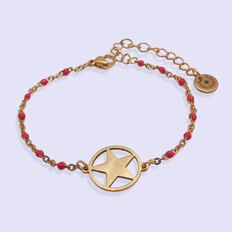 Bracelet MEDAILLE ETOILE PERLES COLOREES
