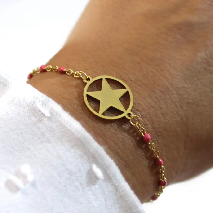 Bracelet MEDAILLE ETOILE PERLES COLOREES – Image 3
