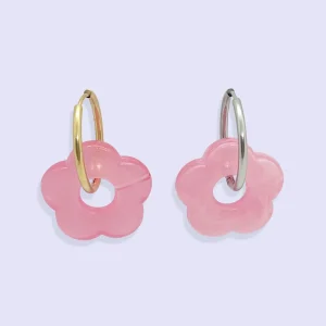 Créoles FLEURS RÉSINE ROSE