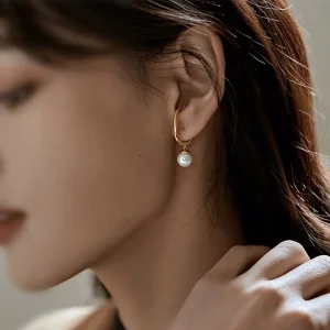 Boucle d'oreille Sans Perçage Manchette Pendante Perle Blanche