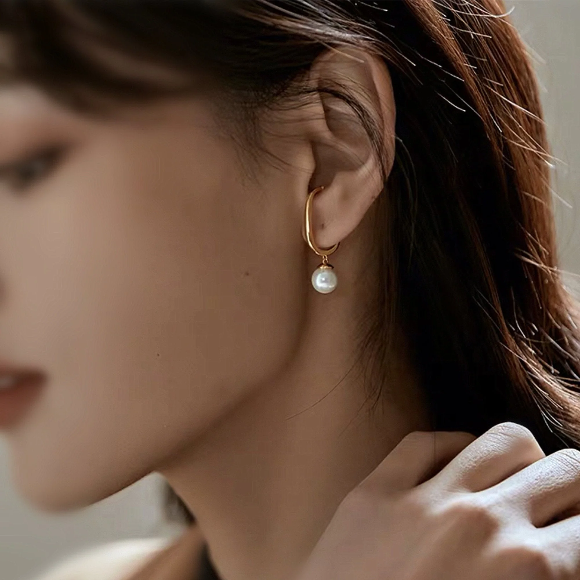 Boucle d'oreille Sans Perçage Manchette Pendante Perle Blanche