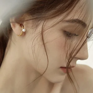 Boucle d'oreille Sans Perçage Manchette Perle Blanche