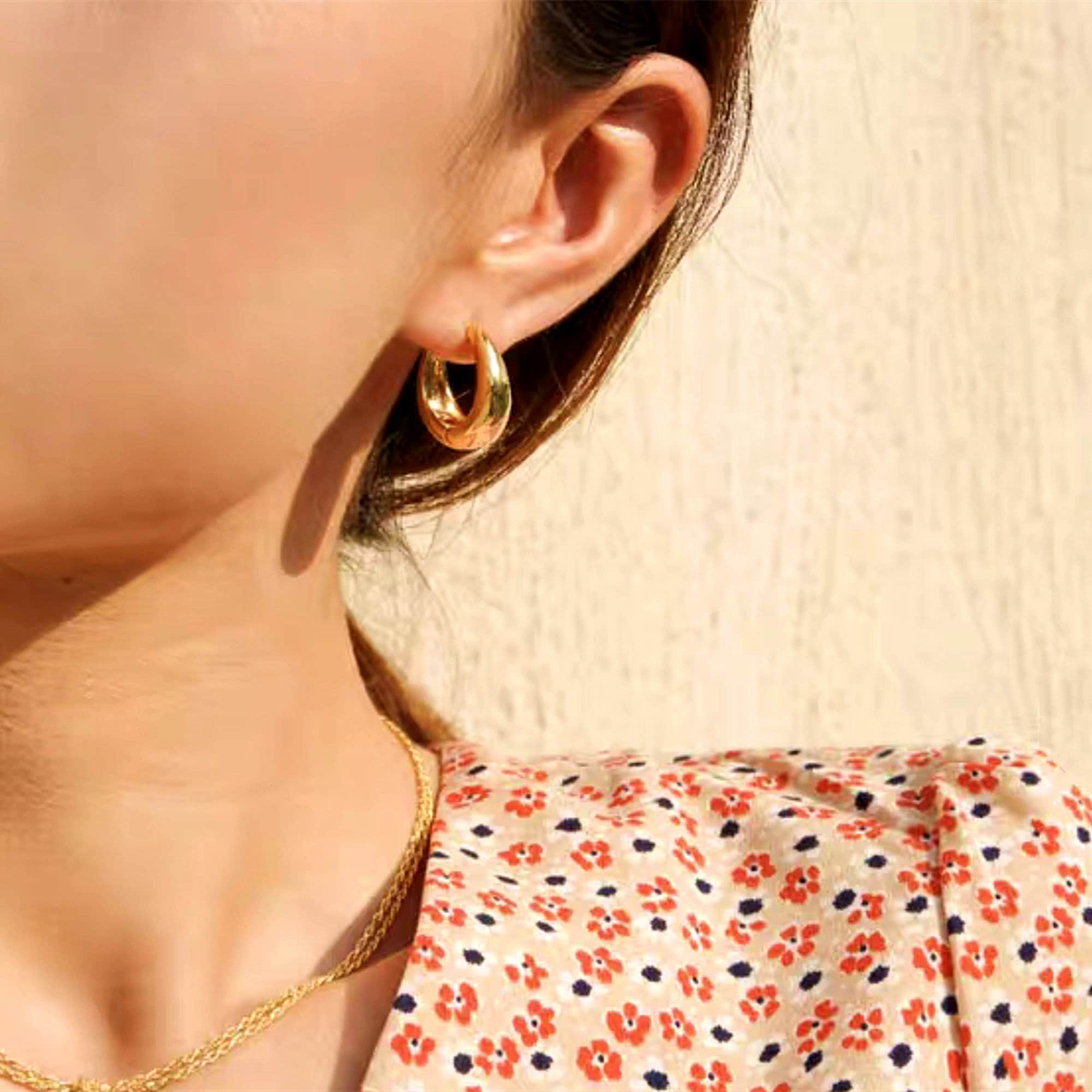 Boucle d'oreille Créoles Forme Goutte d'eau Cercle – Image 2