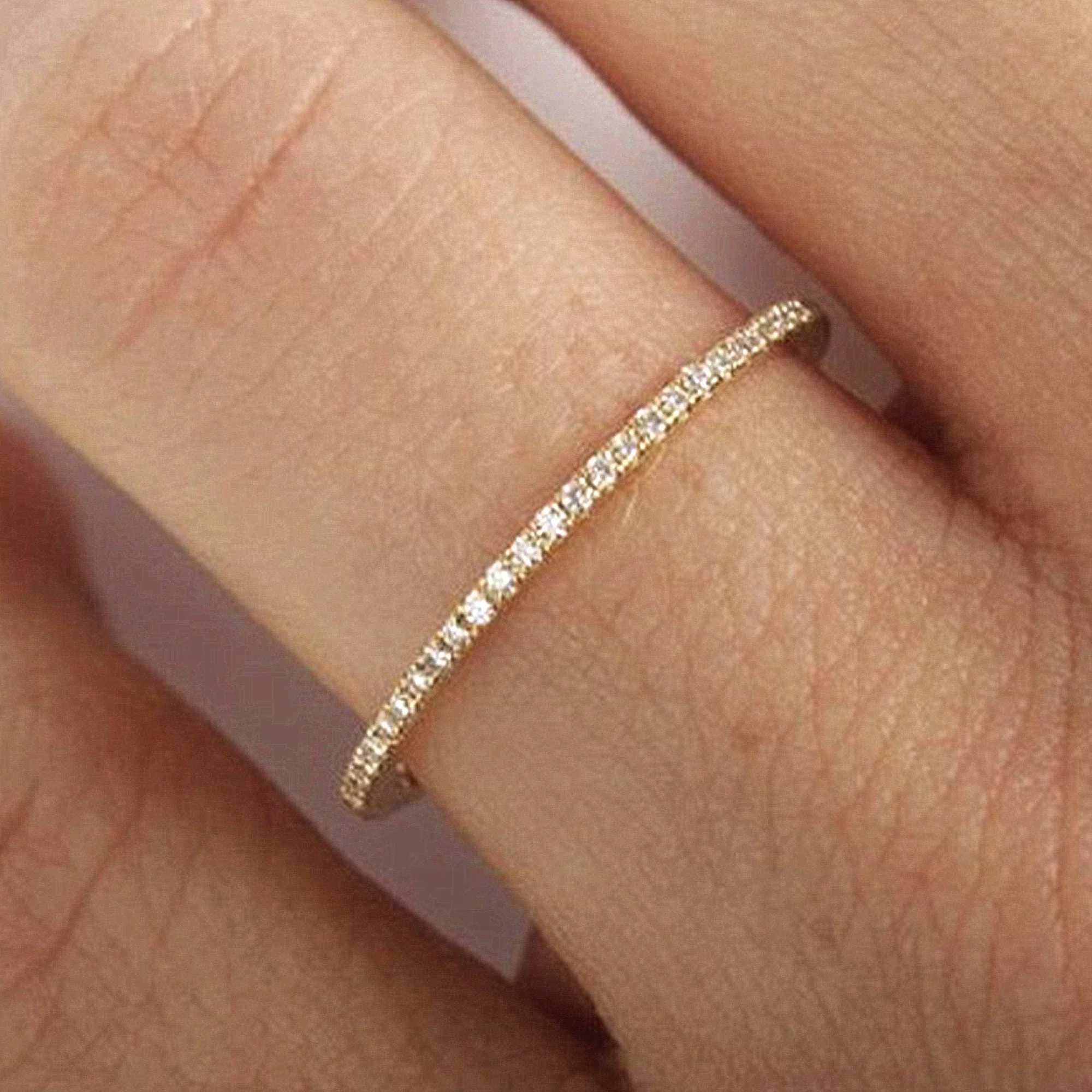 Bague Anneau Zircon Blanc Fine