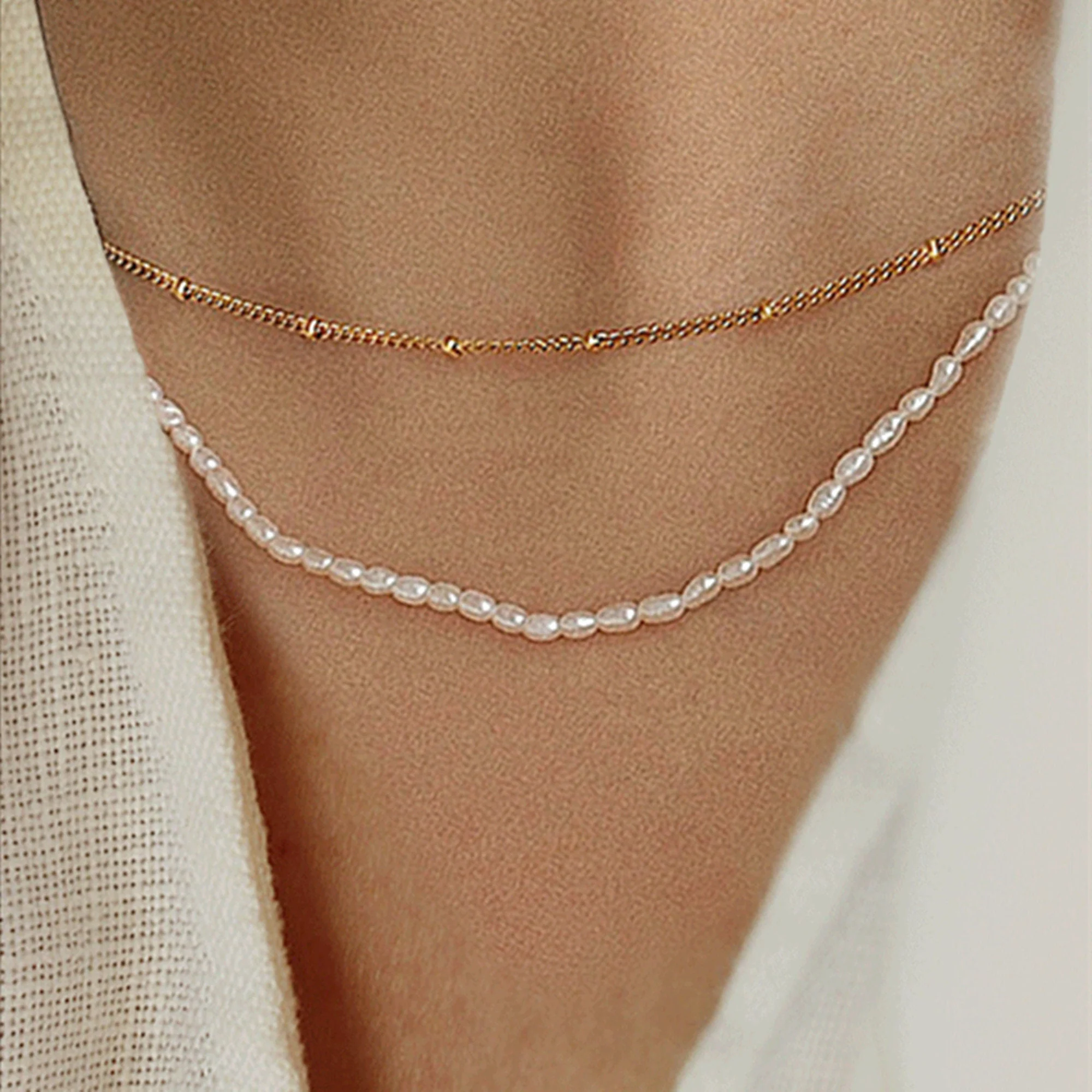 Collier Double Rangs Chaîne Billes et Chaine Perles – Image 2