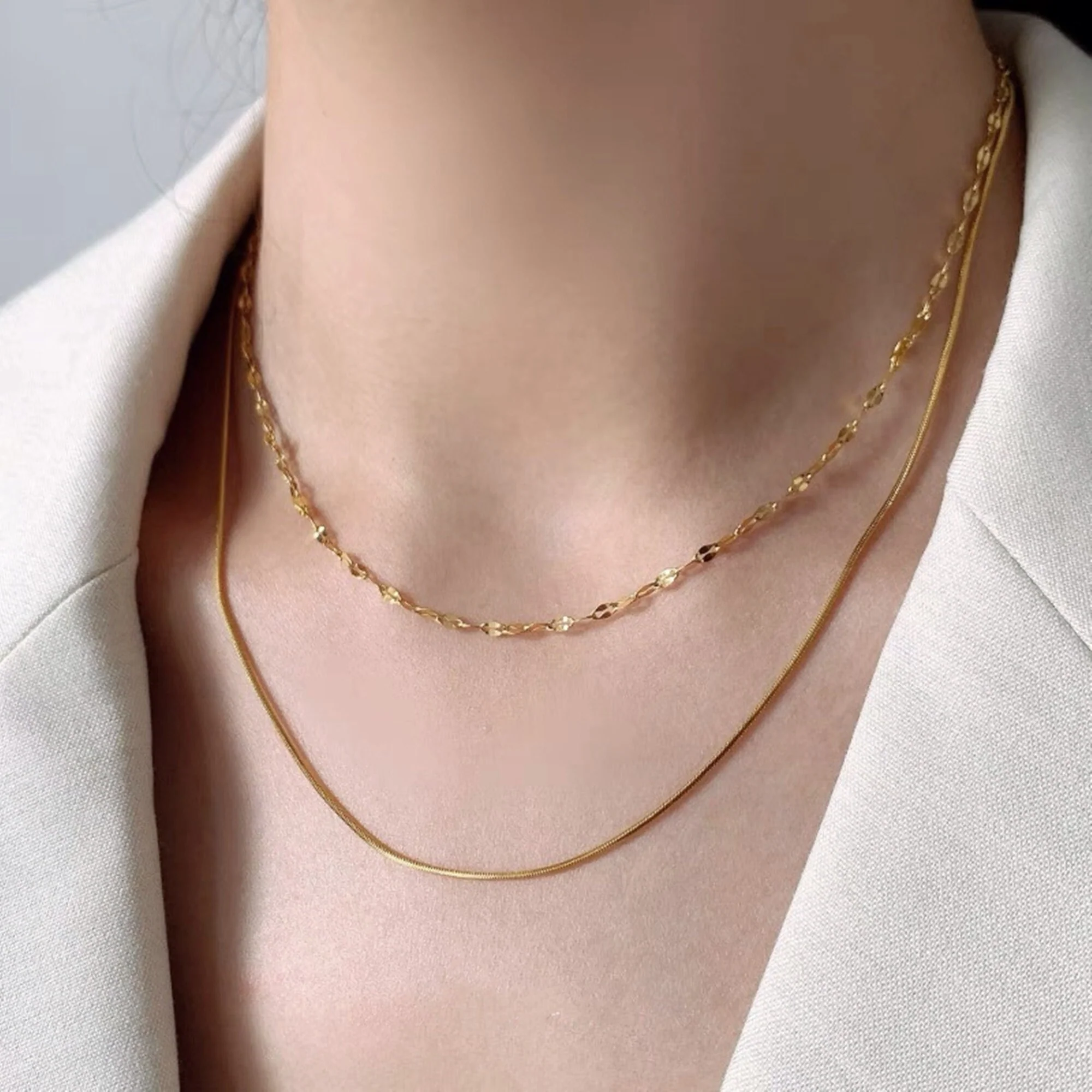 Collier Double Rangs Chaîne Snake et Chaîne Torsadée