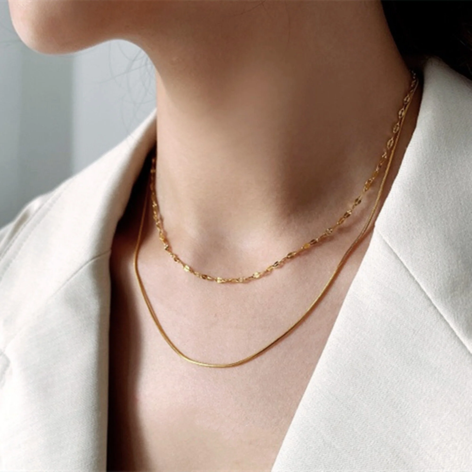 Collier Double Rangs Chaîne Snake et Chaîne Torsadée – Image 2