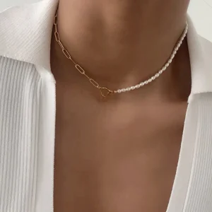 Collier Ras de Cou Mi Perles Ovales Mi Chaîne Boîte Rectangle