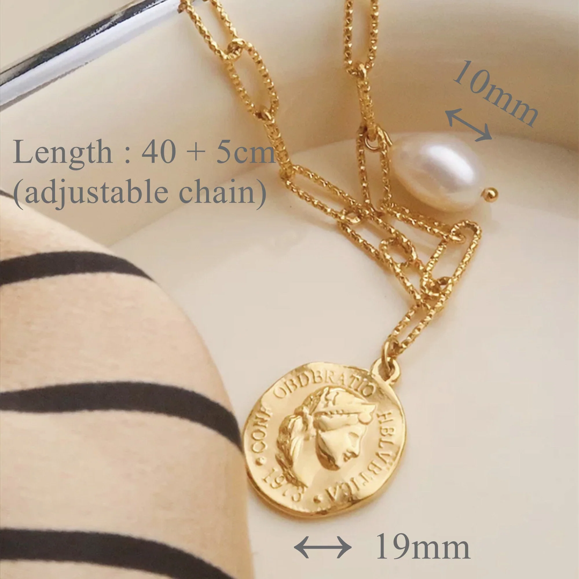 Collier Médaillon Monnaie Antique avec Perle Baroque – Image 6