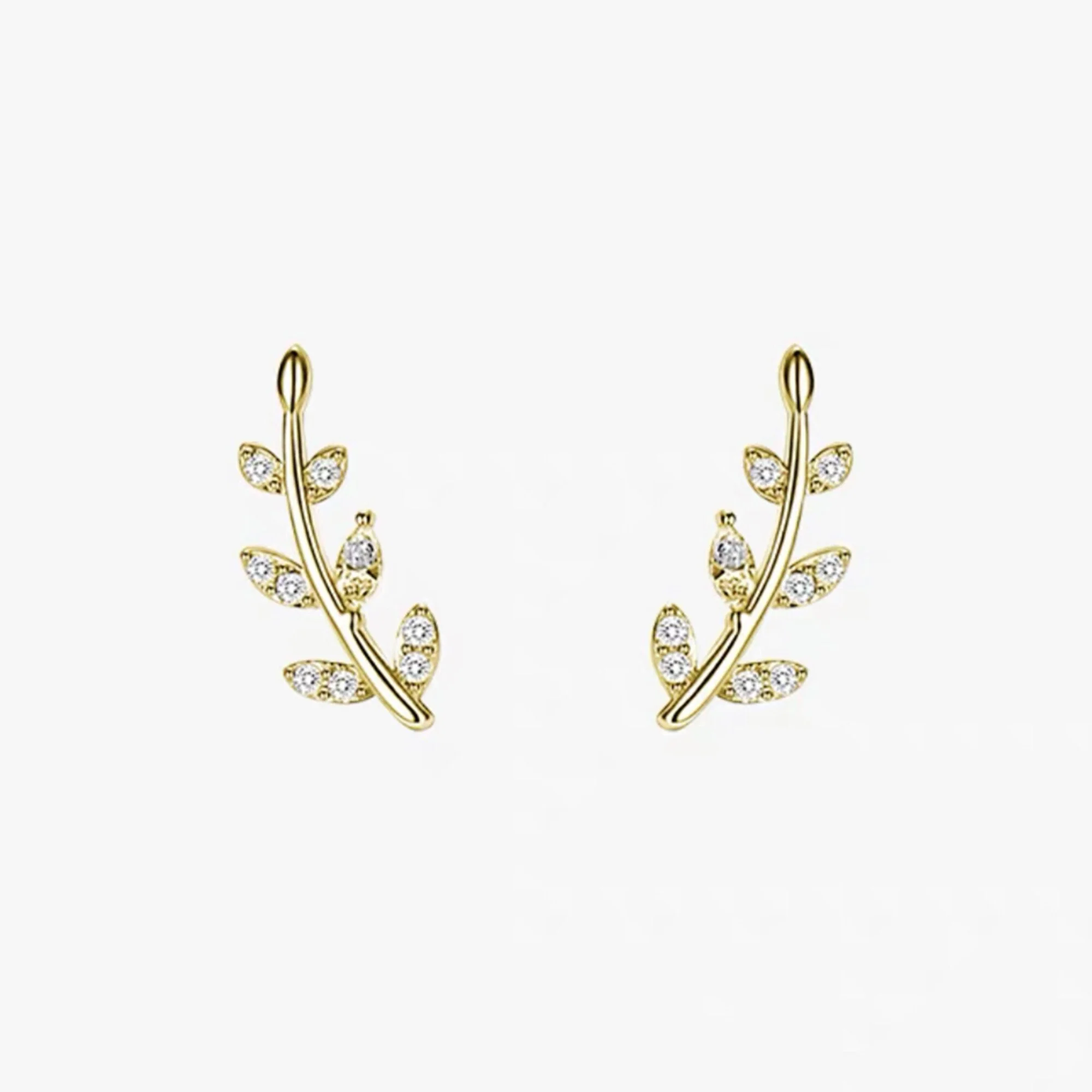Boucles d'oreilles Puces feuilles avec Zircons – Image 6