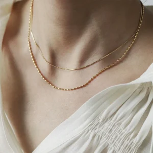 Collier Double Rangs Chaîne de Boule et Chaîne Fine