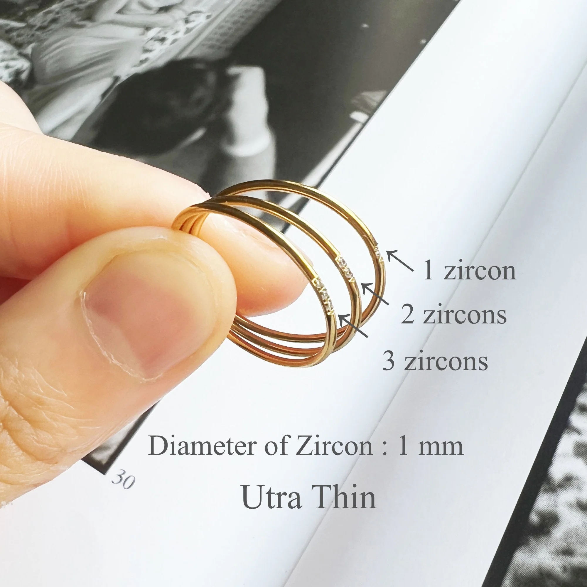 Bague Anneau Simple Zircon Imitation Diamond Ultra Fin – Image 5