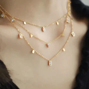 Collier Ras de cou Breloque Zircon Forme de Triangle, Carré ou Goutte d'eau