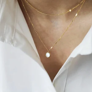 Collier Double Rangs Pendentif Nacre Blanche