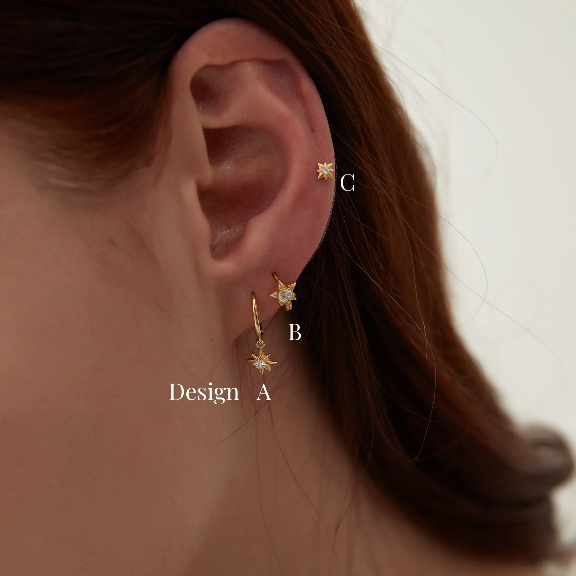 Boucle d’oreille Mini Créole Etoile avec Zircon – Image 3