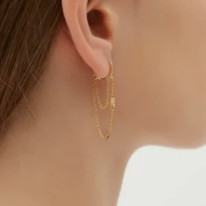 Boucle d'Oreille Chaîne Zircon Pendante