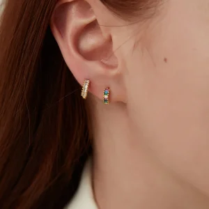 Boucle D'oreille Mini Créole Pierre Rectangle