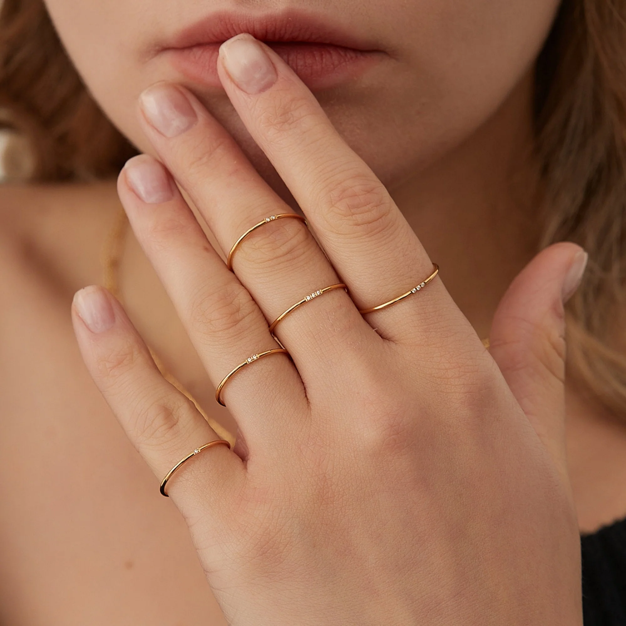 Bague Anneau Simple Zircon Imitation Diamond Ultra Fin