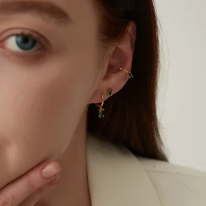 Boucles d'oreilles Mini Créole Imitation Emeraude