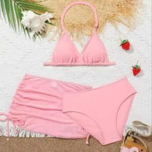 Maillot de Bain Fille Rose à 3 Pièces