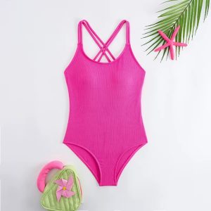 Maillot de Bain Fille Rose en Nylon