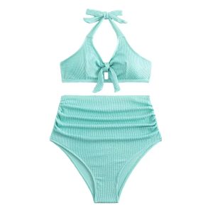 Maillot de Bain Grossesse Bleu à Taille Haute