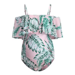 Maillot de Bain Grossesse avec Imprimé de Feuilles