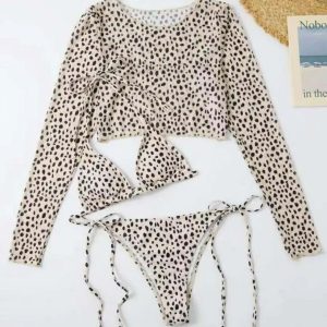 Maillot de Bain Léopard Beige à 3 Pièces