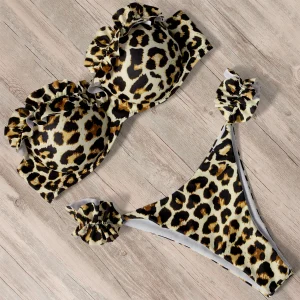 Maillot de bain léopard deux pièces à froufrous