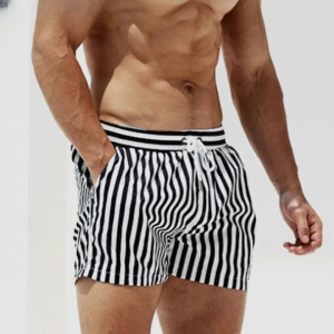 Maillot de Bain Homme Short Rayé Blanc et Noir