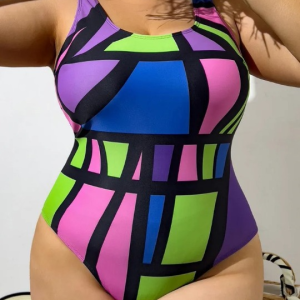 Maillot de Bain Grande Taille Imprimé Géométrique Coloré